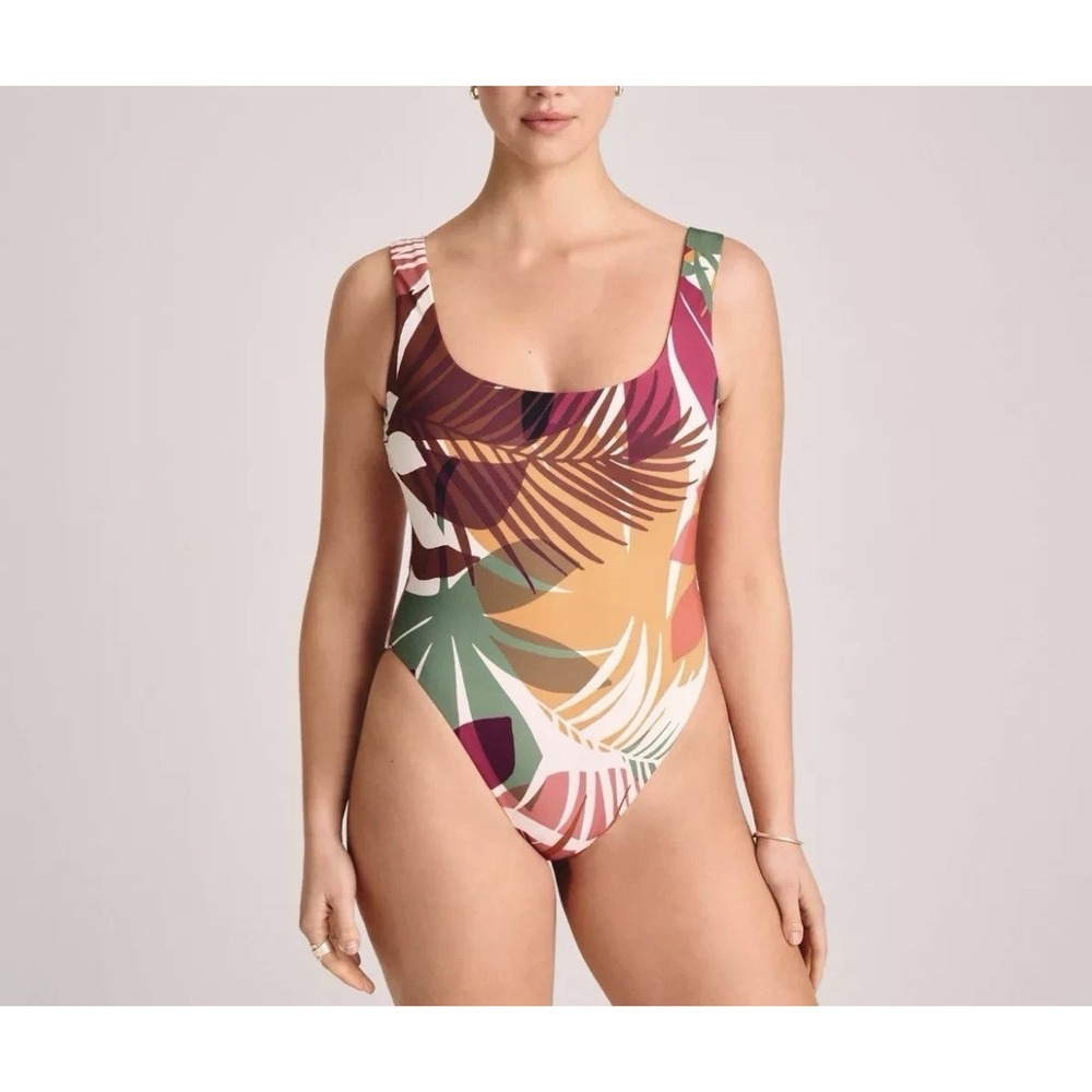 Vitamin A Tropical Palm Print High‎ Cut One Piece Swimsuit L Resort Wear Beach